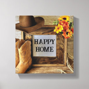 Happy Home Cowgirl Cowboy Style With Cowboy Boots  Canvas Print