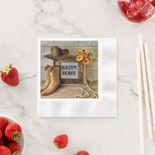 Happy Home Cowgirl Cowboy Style With Cowboy Boots  Napkin