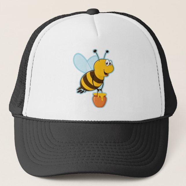 Happy Honey Bee & Honey Pot Trucker Hat (Front)