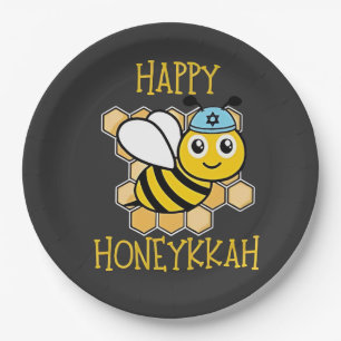 Happy Honeykkah Honey Bee Hanukkah Jewish Paper Plate