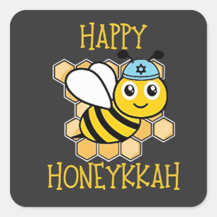 Happy Honeykkah Honey Bee Hanukkah Jewish Square Sticker