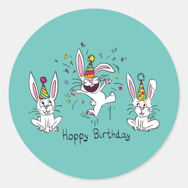 Happy Hoppy Birthday Bunny Rabbits Stickers (Front)