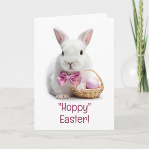 Happy Hoppy Easter White Bunny Eggs Card
