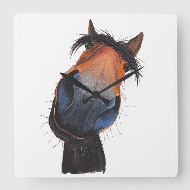Happy Horse 'Happy Dave' by Shirley MacArthur Square Wall Clock (Front)