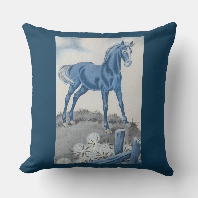 happy horse in blue cushion (Front)