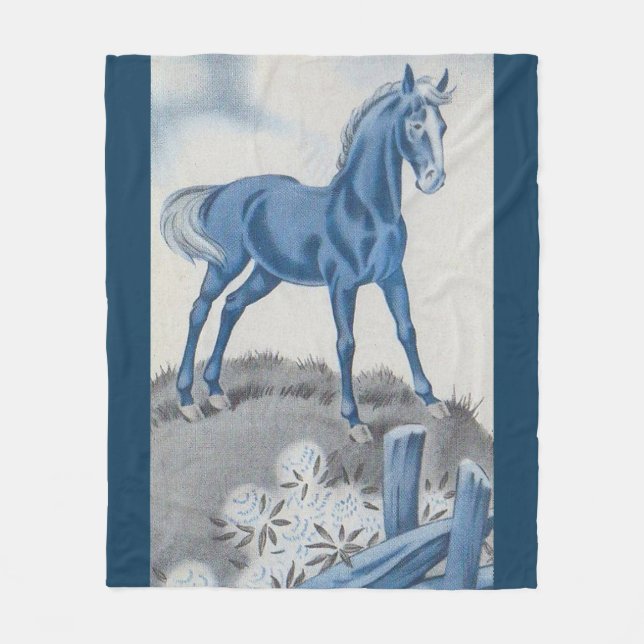 happy horse in blue fleece blanket (Front)