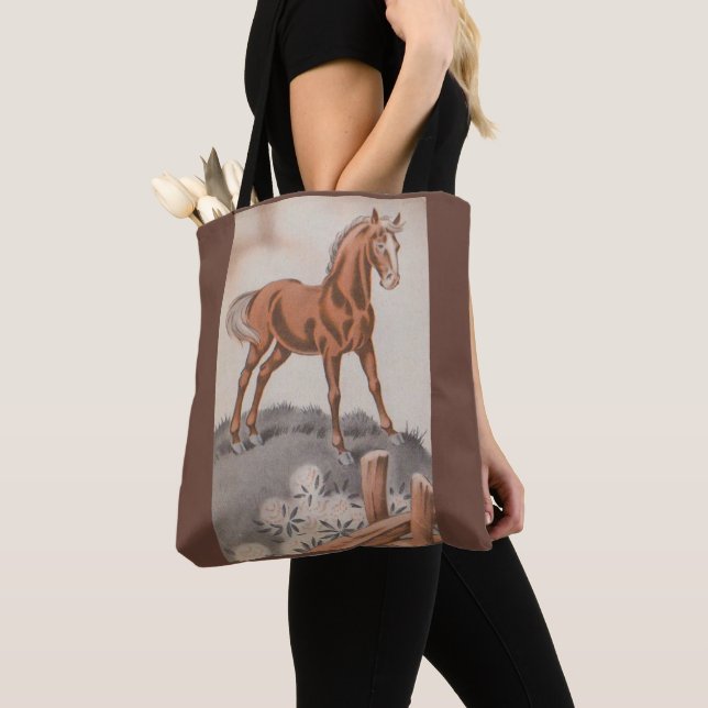 happy horse in brown tote bag (Close Up)