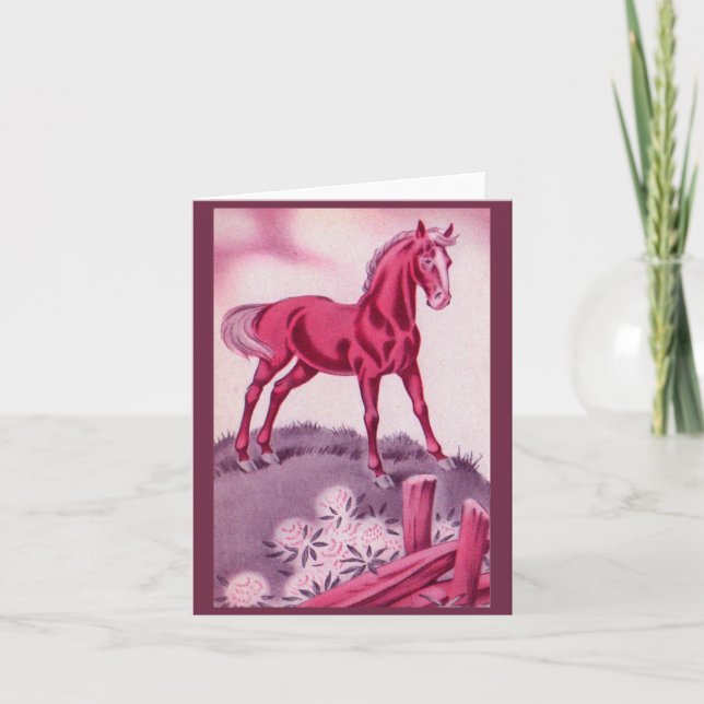happy horse in pink note card (Front)