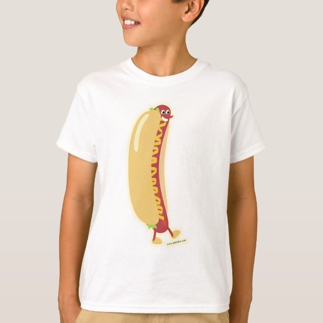 Happy Hot Dog Cartoon Pal Cute Art Design T-Shirt (Front)