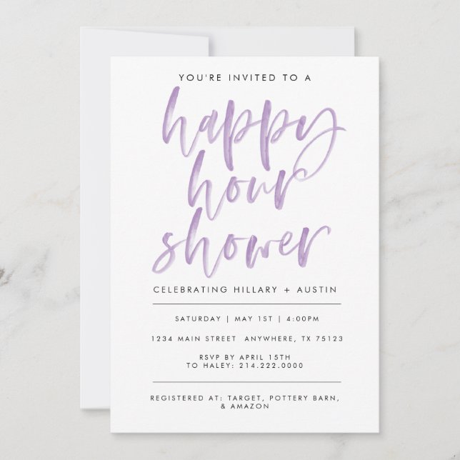 HAPPY HOUR BRIDAL SHOWER INVITATION - Lavender (Front)