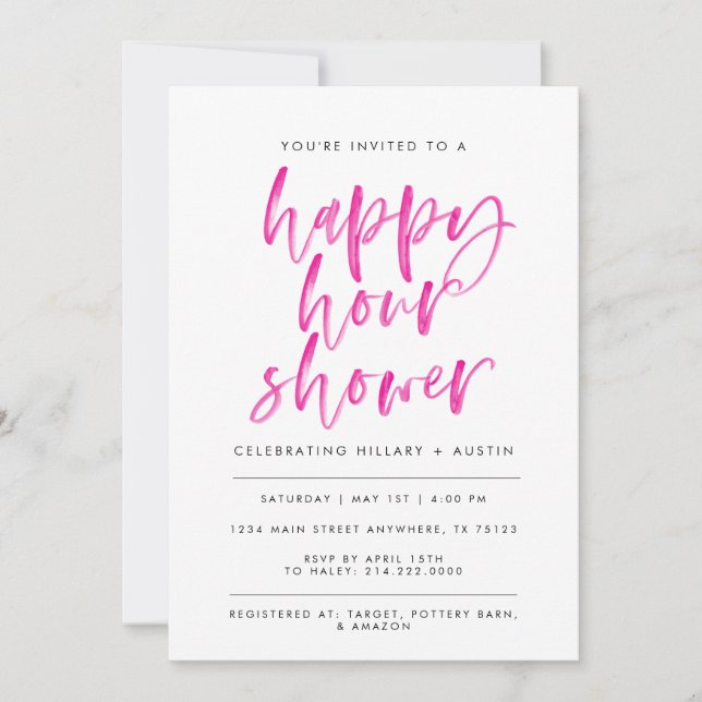 HAPPY HOUR BRIDAL SHOWER - PINK INVITATION (Front)