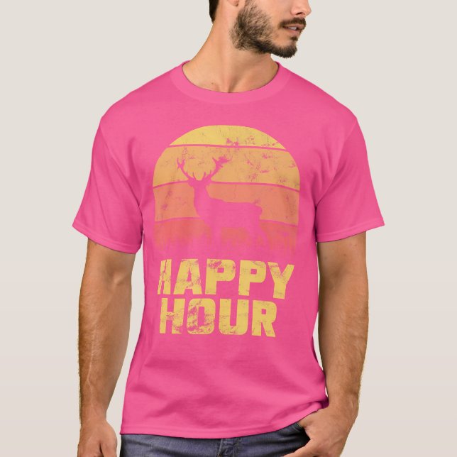 Happy Hour Deer Sunset Hunting T-Shirt (Front)