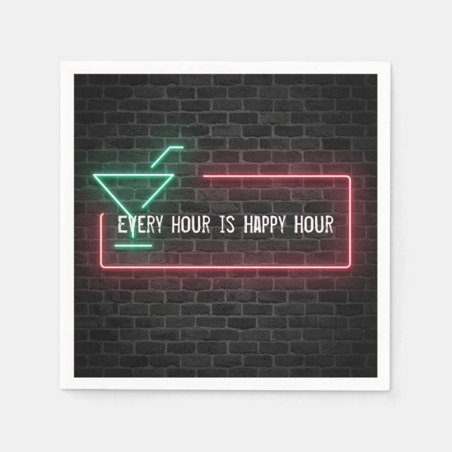 Happy Hour glowing neon sign Napkin (Front)