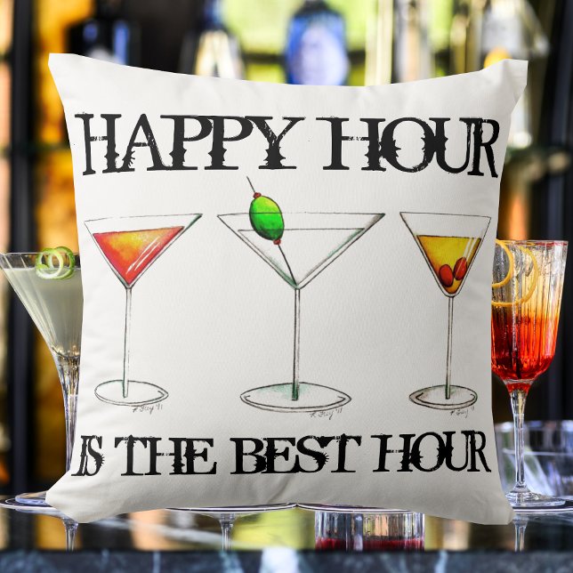 Happy Hour is the Best Hour Mixed Drink Cocktails Cushion (Cocktail Pillow)