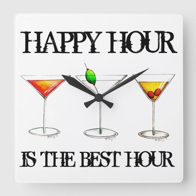 Happy Hour is the Best Hour Mixed Drink Cocktails Square Wall Clock (Front)