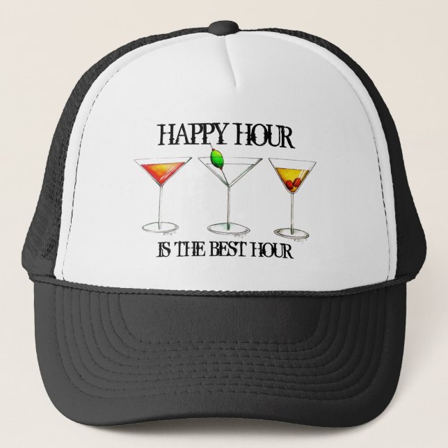 Happy Hour is the Best Hour Mixed Drink Cocktails Trucker Hat (Front)