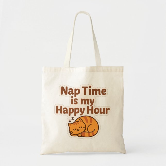 Happy Hour Nap – Cozy Cat Tote Bag (Front)