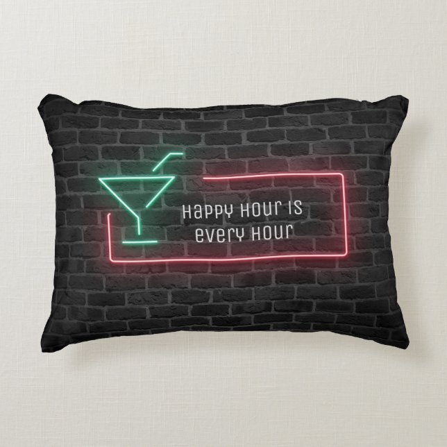 Happy Hour Neon Sign Decorative Cushion (Front)