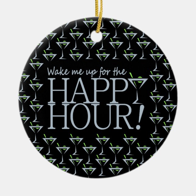 Happy Hour ornament, customise Ceramic Tree Decoration (Front)