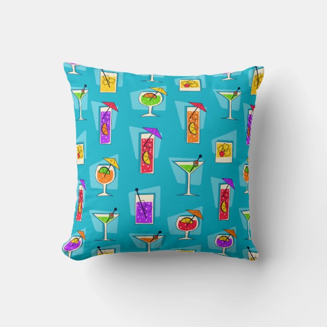 Happy Hour Retro Hawaiian Tropical Drinks Cushion (Front)