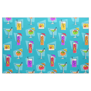 Happy Hour Retro Hawaiian Tropical Drinks Fabric
