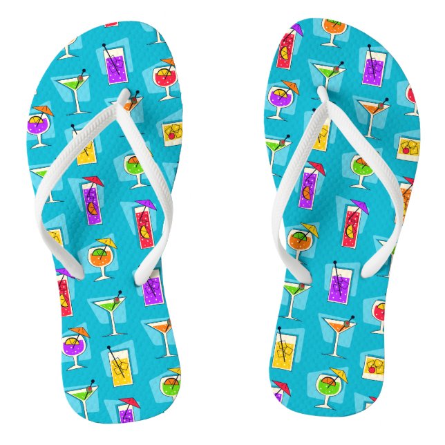 Happy Hour Retro Hawaiian Tropical Drinks Two-side Jandals (Footbed)