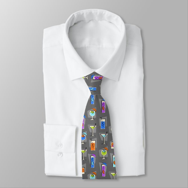 Happy Hour Retro Hawaiian Tropical Drinks Two-side Tie (Tied)