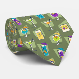Happy Hour Retro Hawaiian Tropical Drinks Two-side Tie