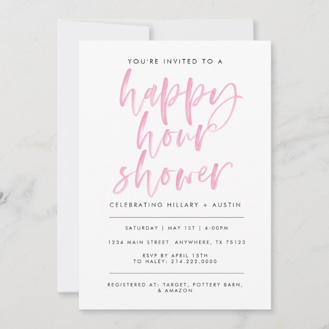Happy Hour Shower - Lt Pink Invitation (Front)