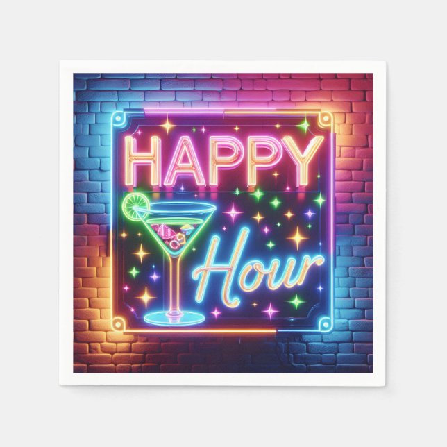 Happy Hour Sign On Rainbow Brick Napkin (Front)