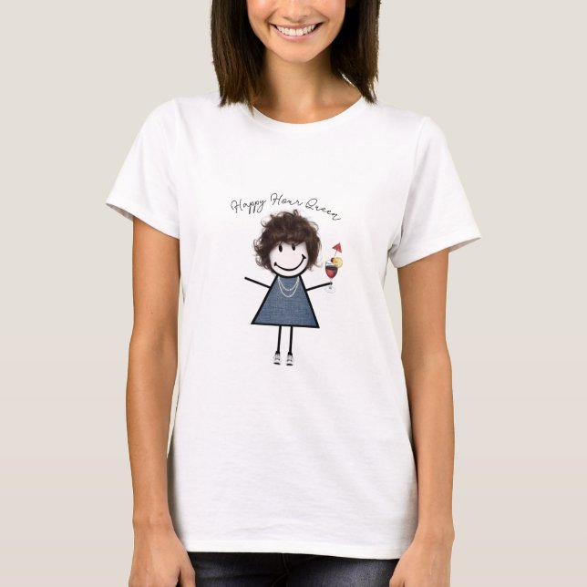 Happy Hour Stick Girl with Cocktail T-Shirt (Front)