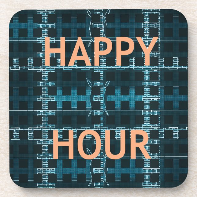 Happy Hour Text Blue Vector Art Print Coaster (Front)