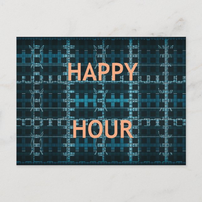 Happy Hour Text Blue Vector Art Print Postcard (Front)