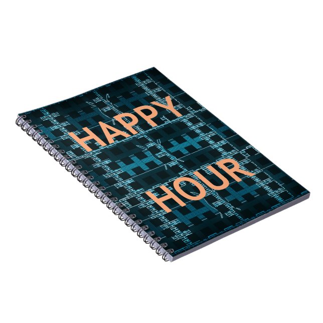 Happy Hour Text Blue Vector Art Print Spiral Notebook (Right Side)