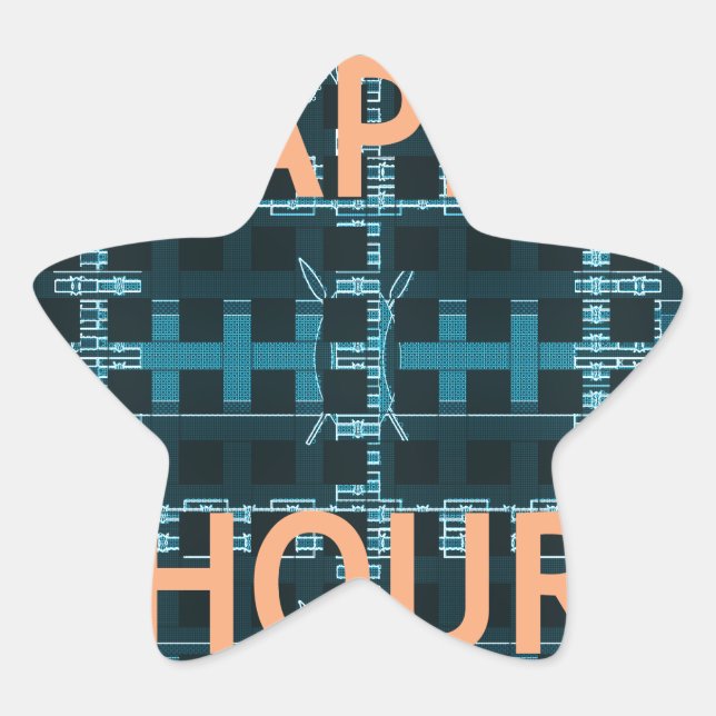 Happy Hour Text Blue Vector Art Print Star Sticker (Front)