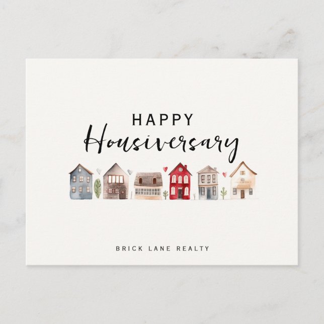 Happy House Anniversary Cute Houses Real Estate Holiday Postcard (Front)