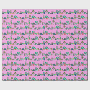 Happy Houseplants Wrapping Paper, Pink Paper
