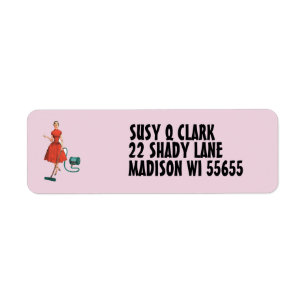 HAPPY HOUSEWIFE WITH VACUUM RETURN ADDRESS LABELS