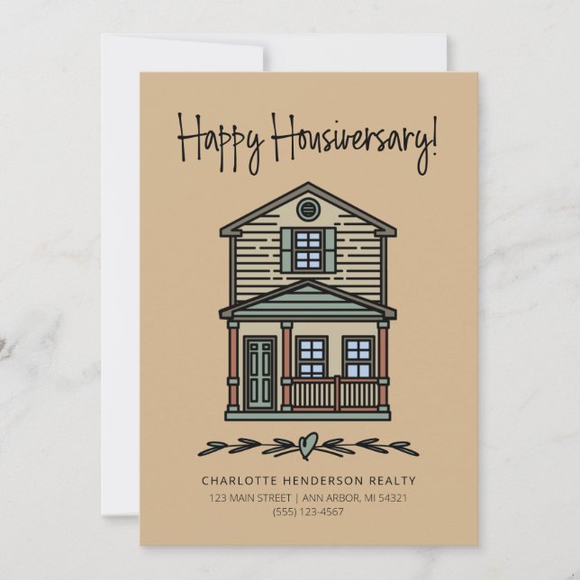 Happy Housiversary Client Home Anniversary Tan Card (Front)