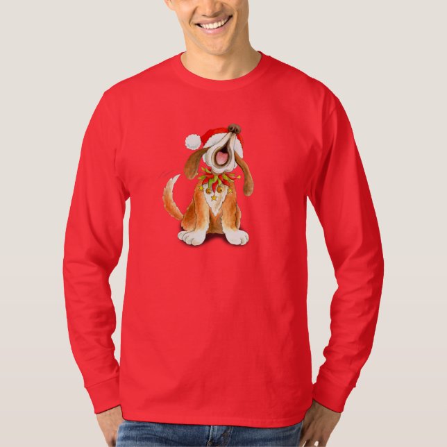 Happy Howl-i-days Christmas dog singing t-shirt (Front)