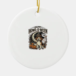 Happy Howl-O-Ween Beagle Witch Hat Halloween Shirt Ceramic Tree Decoration