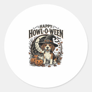 Happy Howl-O-Ween Beagle Witch Hat Halloween Shirt Classic Round Sticker