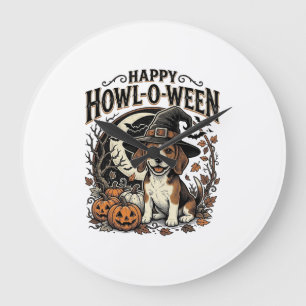 Happy Howl-O-Ween Beagle Witch Hat Halloween Shirt Large Clock