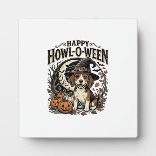 Happy Howl-O-Ween Beagle Witch Hat Halloween Shirt Plaque