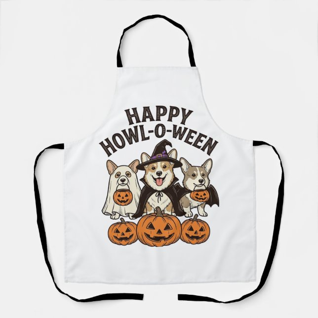 Happy Howl-O-Ween Corgi Halloween Dog Vector Desig Apron (Front)