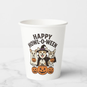Happy Howl-O-Ween Corgi Halloween Dog Vector Desig Paper Cups