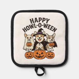 Happy Howl-O-Ween Corgi Halloween Dog Vector Desig Pot Holder