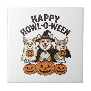 Happy Howl-O-Ween Corgi Halloween Dog Vector Desig Tile