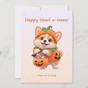 Happy Howl-o-ween Cute Pumpkin Corgi Halloween Car Holiday Card