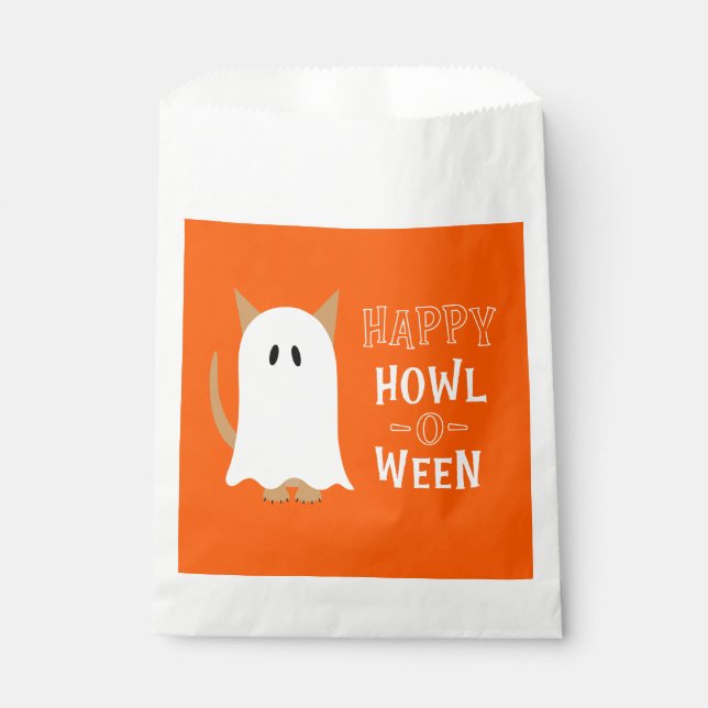 Happy Howl-o-ween Ghost Dog Orange Halloween  Favour Bags (Front)